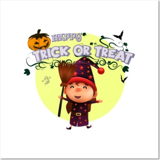 Cute cartoon Happy Halloween.Trick or Treat. Posters and Art